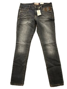 Women's Dark Blue Skinny Jeans with Beaded Pocket